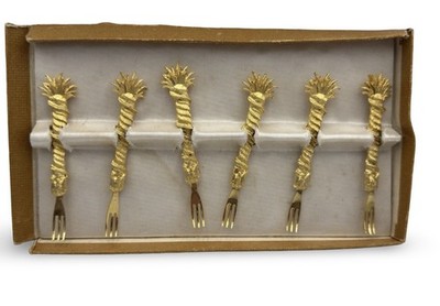 Vintage Gold Florentine Appetizer Forks Set of 6   Italy Style   Party Hostess