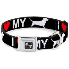 Dog Collar Bone I "HEART" MY "WIENER" Dog Silhouette Black/White/Red WIDE-Small