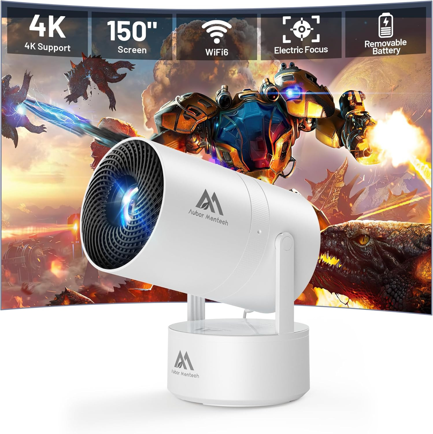 Portable Mini Projector with WiFi & Bluetooth - 4K Decoding, Rechargeable!