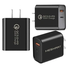 Black 2 Port USB Wall Charger USB Fast Quick Charge QC 3.0 Power Adapter Plug US