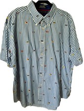 Vintage Tommy Hilfiger Mens Blue White Striped Flag Button Down LS Shirt Sz XXL