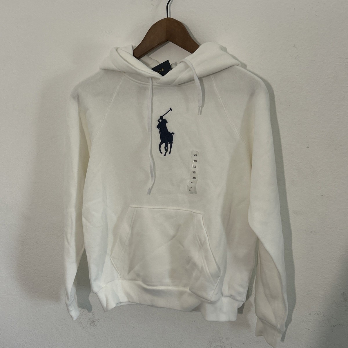 POLO RALPH LAUREN BIG PONY FLEECE HOODIE WHITE X Small