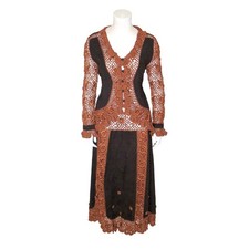 Vintage 1960s Crochet Knit Skirt Set Ultrasuede Patchwork Bohemian Rare
