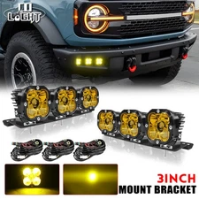 For 2021 2022 23 24 Ford Bronco LED Amber Laser Fog Light +Bumper Mount Bracket