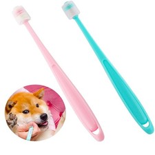 2 Pcs 360-Degree Small Dog and Cat Toothbrush, Bristle Diameter Green, Pink 
