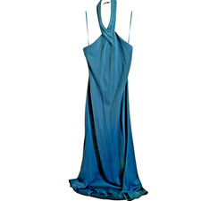 BHLDN Emerald Twist Halter Satin Gown Dark Green Size 12 Anthropologie Gown