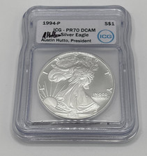 1994 P $1 American Silver Eagle 1oz ICG PR70DCAM Austin Hutto Signed