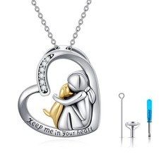 Dog Urn Necklace for Ashes 925 Sterling Silver Heart Cremation Jewelry Pet Do...