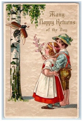 1910 Happy Returns Day Children Lightning Bug Abington Pennsylvania PA Postcard