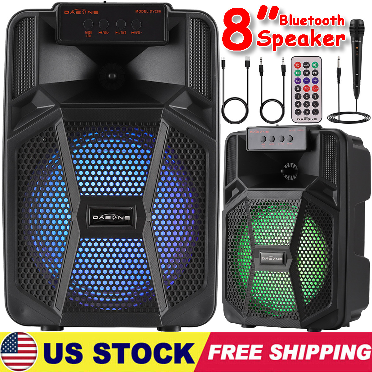 Portable Bluetooth Speaker - 8" Woofer Heavy Bass Sound Syst