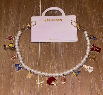 Anthropologie Game Day Pearl Icon Bag Charm Football Multicolor Gold Tone - NWT
