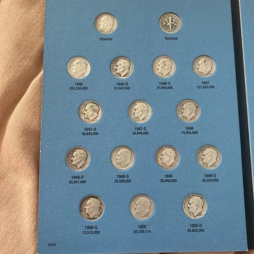 1946-1964 Complete Roosevelt Silver Dime Set Album + 2 Coins /50 Total