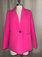 Pink Solid One-Button Blazer Jacket Mid-Length Pockets Long Sleeve Women's M