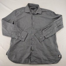 John Varvatos Shirt Mens 16 32/33 Gray Check Slim Fit Long Sleeve Button Down