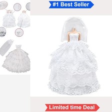 Doll Wedding Dress 11.5 Inch Handmade Princess Gown Veil White Evening Party
