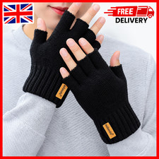 UK Thermal Fingerless Gloves Mens Womens Knitted Warm Winter Half Finger Mittens