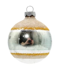 Shiny Brite Vintage Mica Striped Yellow Teal Silvered Glass Christmas Ornament