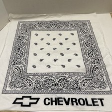 Vtg Chevrolet Black White Paisley Bandana Chevy 20 x20 Handkerchief Trunk Up