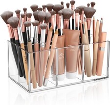 Organizador de brochas de maquillaje acrílico contenedor de almacenamiento de 6 ranuras para encimera de tocador