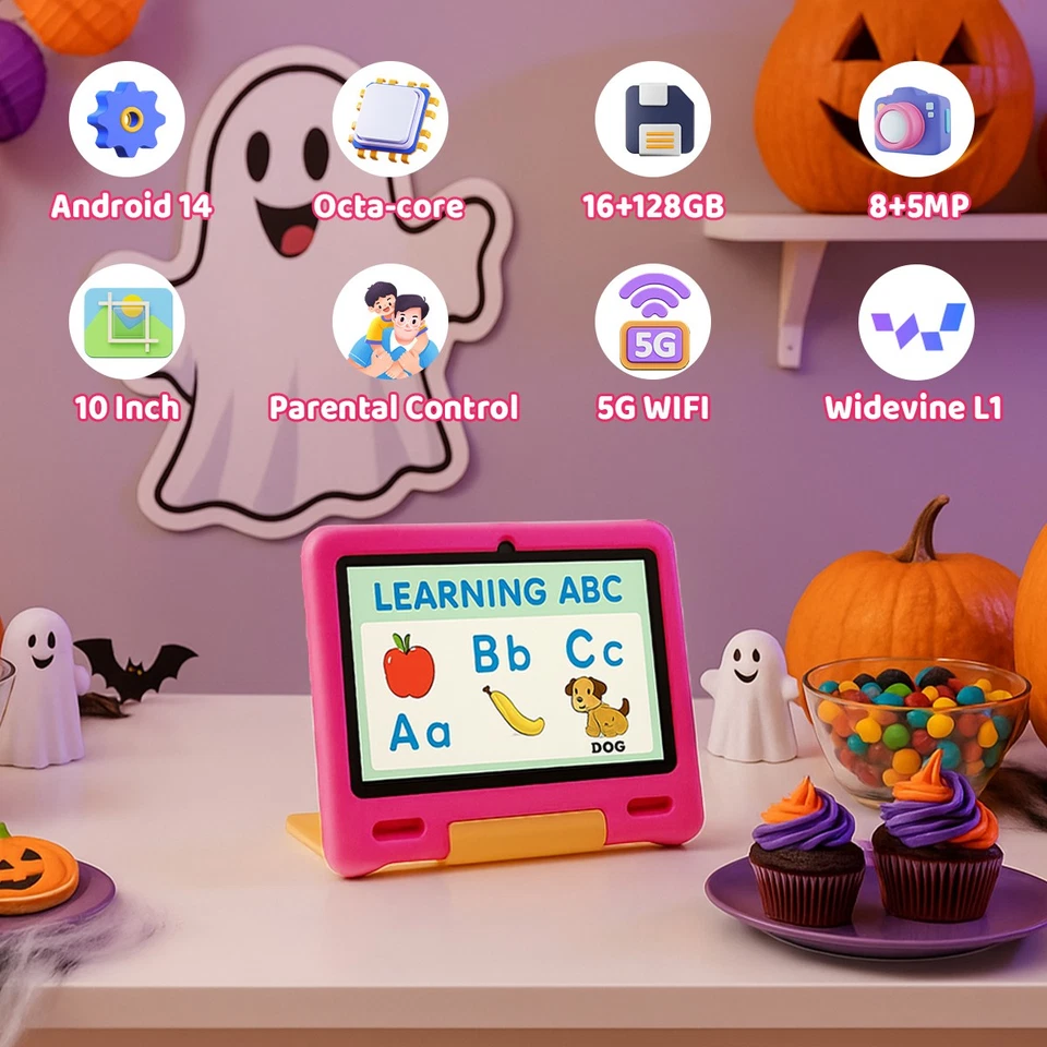 儿童平板电脑 Android 14 平板电脑 适合儿童 10 英寸 16+128GB ROM 带八核 WIFI — 第 2/4 张图片