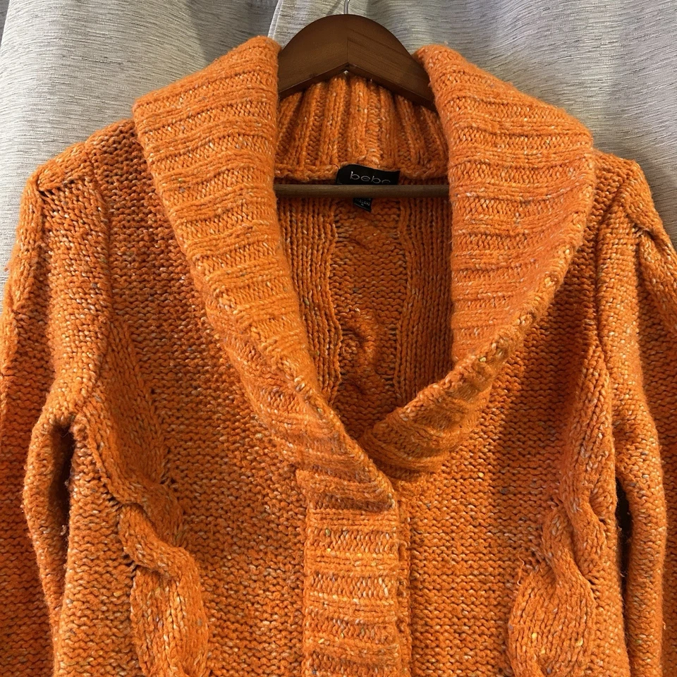 Bebe Winter Chunky Knit Sweater Cardigan Orange Size Large Y2K - Image 3 of 4
