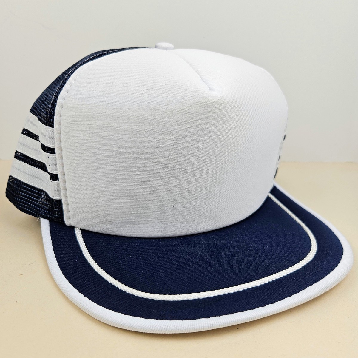Vintage 3 STRIPE Nissin NOS Dead Stock Blank Mesh Trucker Hat