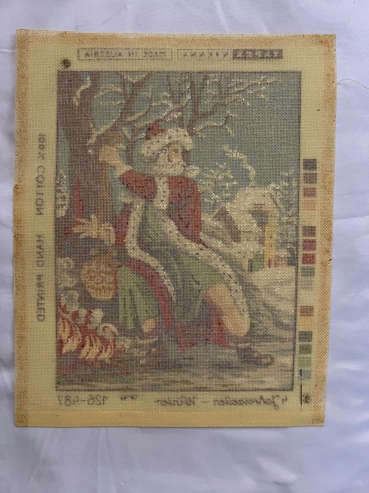 VTG Needlepoint Canvas St. Nicholas Christmas Made in Austria, “Winter” - Image 3 of 3