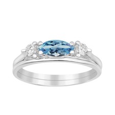 Marquise Swiss Blue Topaz 925 Sterling Silver Three Stone Dual Shank Ring