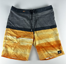 O'Neill Men's 34 Board Shorts Swim Trunks Gray Orange Yellow Striped