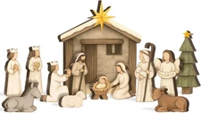 Wooden Nativity Set Miniature Holy Family Vintage Christmas Tabletop Decor