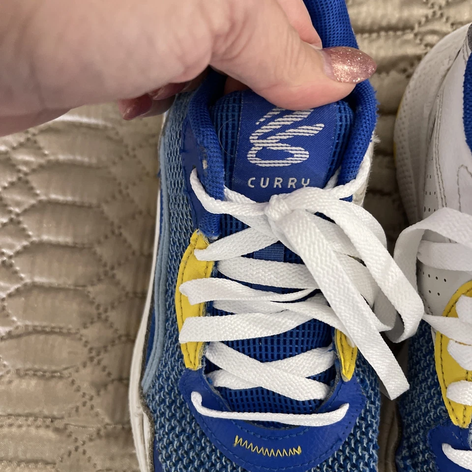 Under Armour Curry 7 Basketball Shoes.  Blue / Yellow  Size Youth 6.  Well Worn. - Image 2 of 4