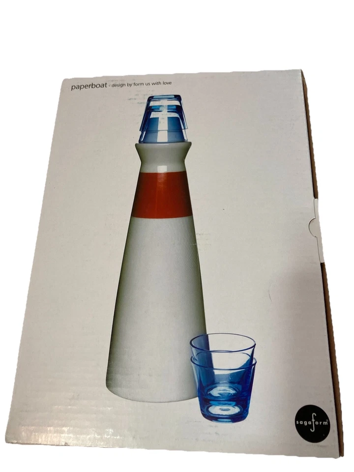Nautical Lighthouse Decanter Set W/shot Glasses Coastal Barware Red White & Blue - Image 2 of 4