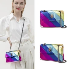 NEW Kurt Geiger Rainbow PU Leather Women Crossbody Chain Shoulder Handbag Clasp