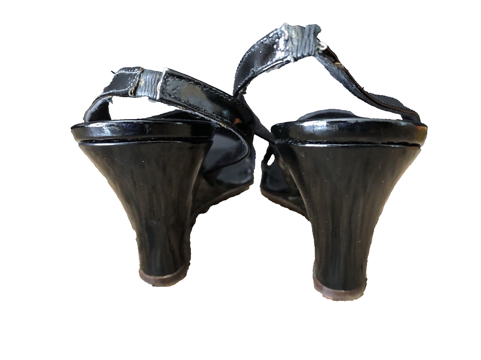 SANDALI A ZEPPA YVES SAINT LAURENT PARIS VINTAGE NERI VERNICIATI 7 N CON SCATOLA