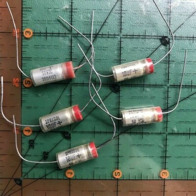 10uF 50v Sprague Axial Electrolytic Capacitor TE1304 30D Epoxy Seal 105'c  5pcs