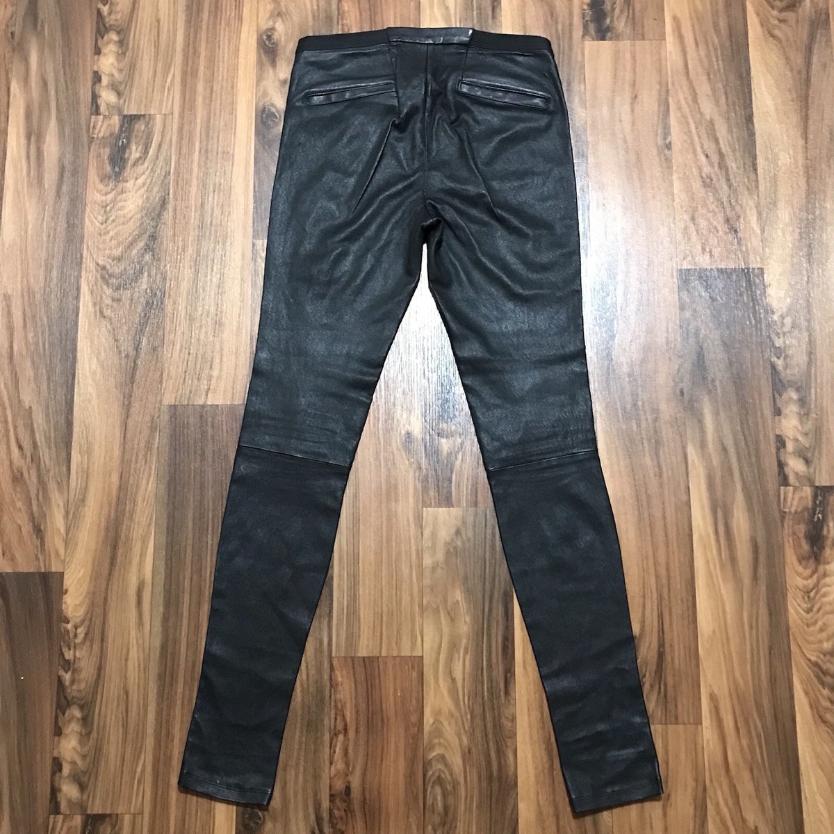 Helmut Lang Black Lamb Leather Pull On Leggings Tag Size 8
