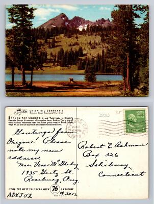 Greetings from Oregon Broken Top Mountain Postcard Vintage Landscape 1950s