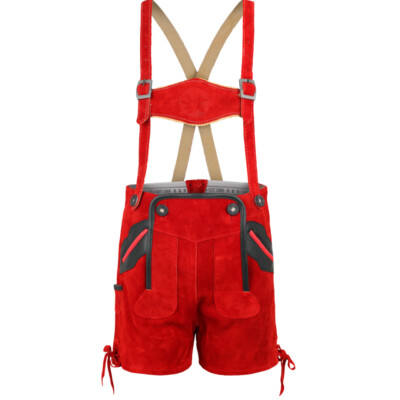 kurze rote Trachten - Lederhose mit Stegträger für Mädchen von Isar-Trachten