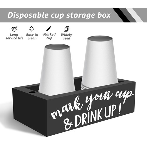 Cups Organizer Wood Cup Storage Box Storage Box with Marker Holes Large leHeV - Picture 8 of 22