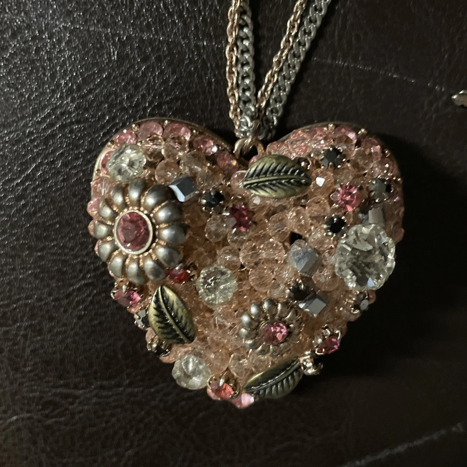 (2012) Collar Corazón Floral Rosa y Plata Betsey Johnson Foto 4 de 4