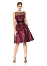 New Eliza J Women's Rose Print Sleeveless Fit & Flare Dress Black/Red Size 4