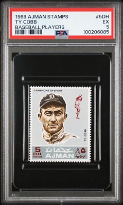 PSA EX TY COBB HOF 1969 AJMAN STAMPS #5DH GRADED VINTAGE MLB