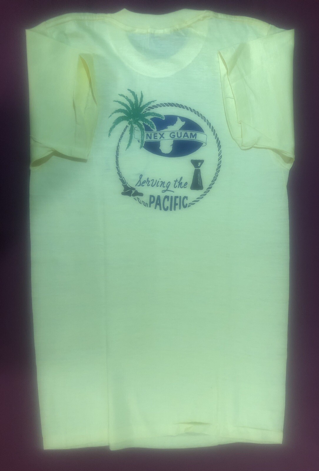 1980s NEX GUAM "Serving the Pacific" Yellow T-Shirt Medium (38-40) Promo Tee
