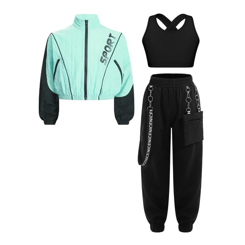 Kids Girls Crop Tops With Pants Active Tracksuit Performance Sweatsuit Youth - Picture 24 of 59