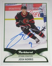 JOSH NORRIS SIGNED 21-22 UPPER DECK PARKHURST OTTAWA SENATORS CARD AUTOGRAPH!!