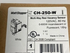 WATTSTOPPER CH-250-W Muti-Way Resi Vacancy Sensor 600W, White, New CALLIE-31