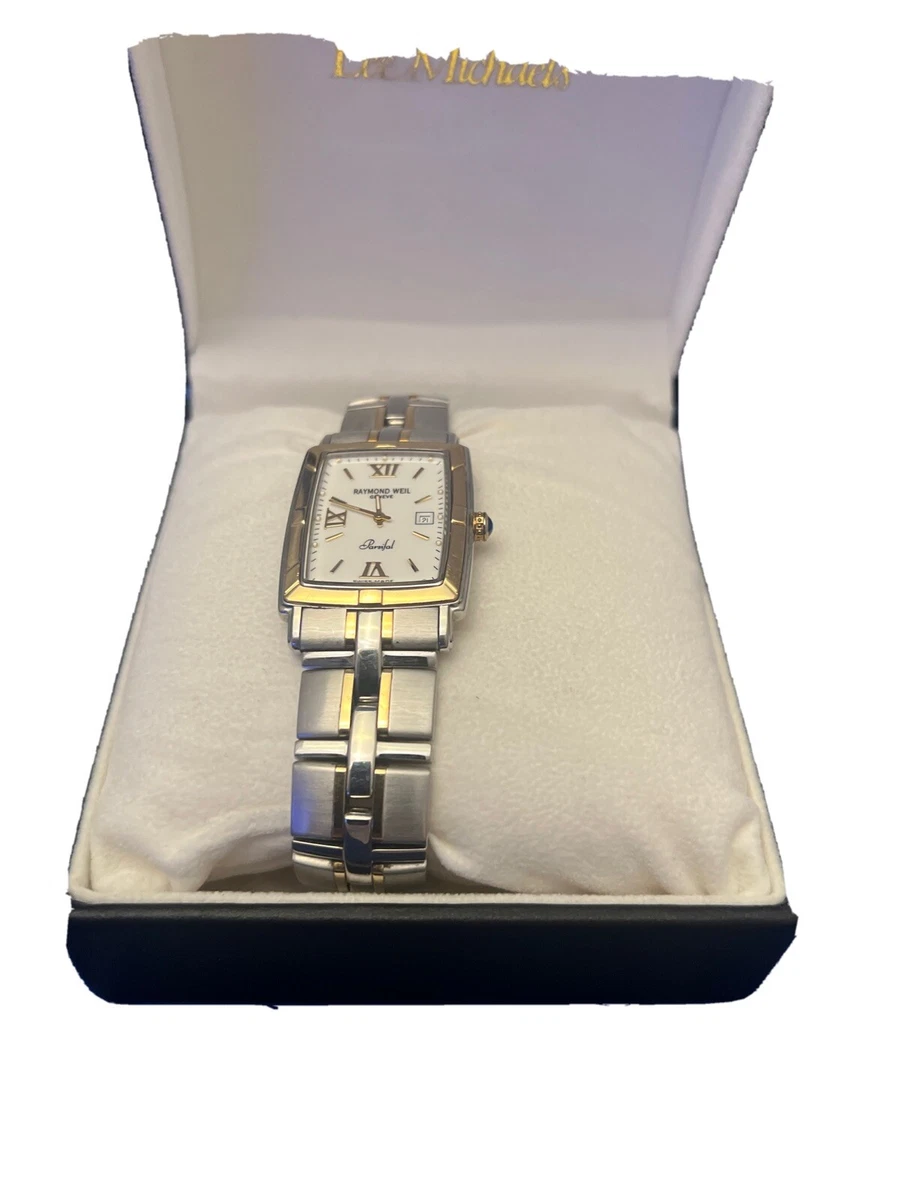 RAYMOND WEIL PARSIFAL 9330 QUARTZ 2 TONE GOLD STEEL CASE BRACELET MENS WATCH