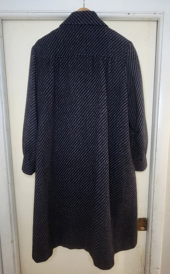 Vtg Tweed Wool Fringe Scarf Coat Women's L Black Purple Blue Striped Retro Femme - Image 2 of 4