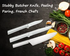 Rada 3 Pc Set Stubby Butcher Knife, Peeling Paring, French Chef's  Silver Handle