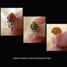 BALTIC HONEY or GREEN AMBER  STERLING SILVER HANDMADE RING